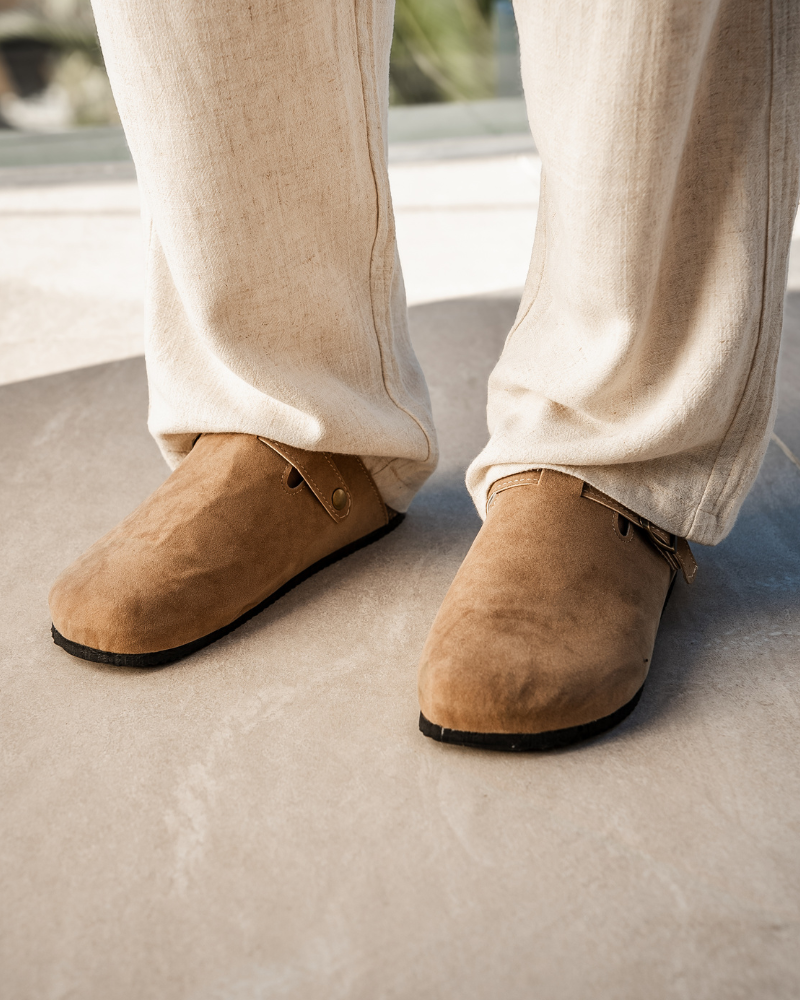 Clog Suede Slip On Buckle Detail Leather Insole