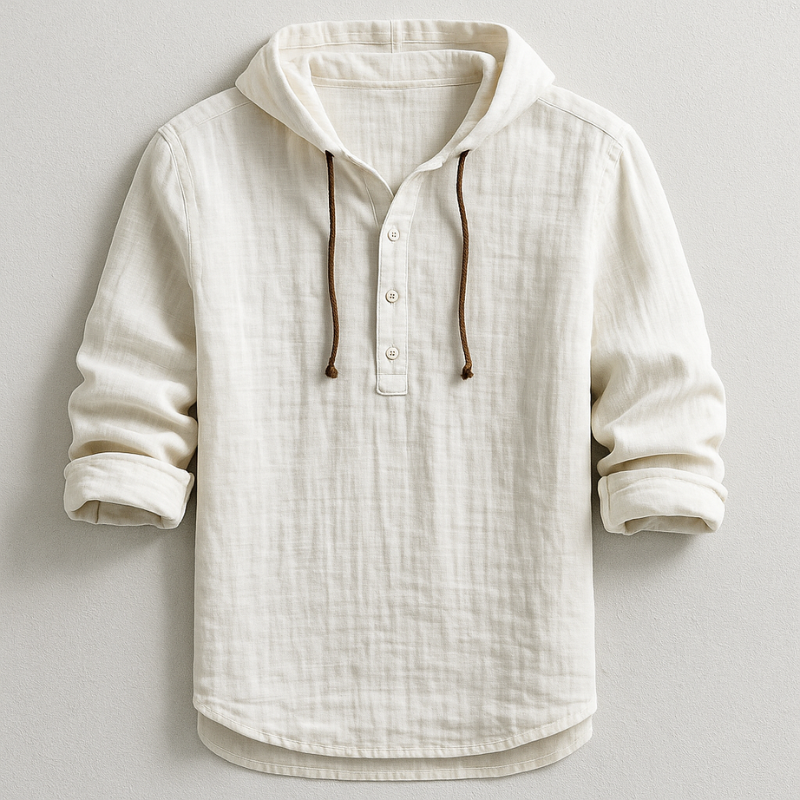 Hooded Shirt Men Long Sleeve Casual Summer Henley Top