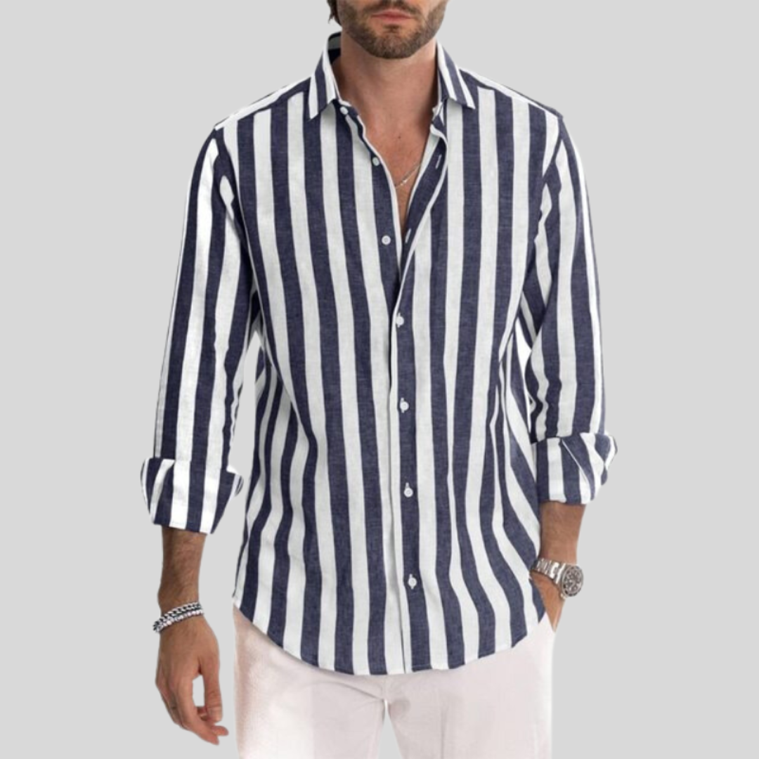 Men's Shirt Cotton Long Sleeve Striped Casual