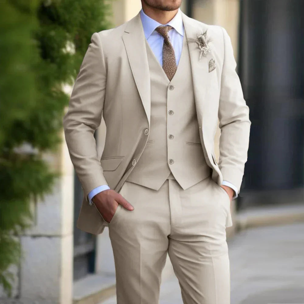 Three Piece Tailored Suit Set Blend Structured Fit Waistcoat Formal