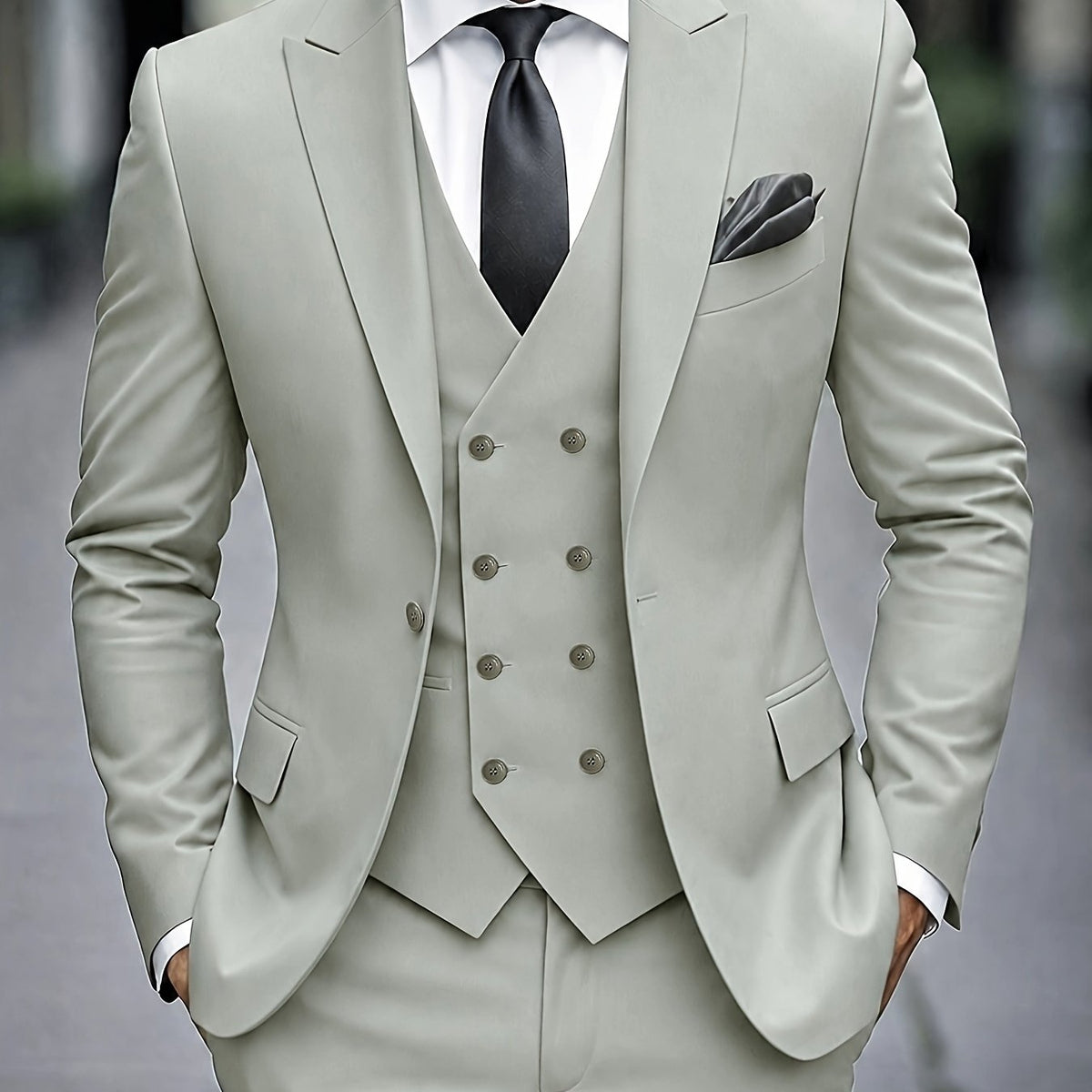 Men's Three Piece Suit Slim Fit Notch Lapel Jacket Waistcoat and Trousers