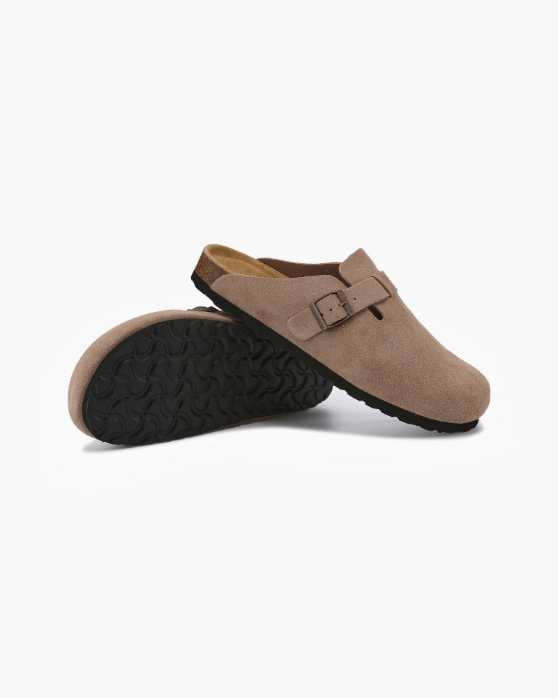 Clog Suede Slip On Buckle Detail Leather Insole