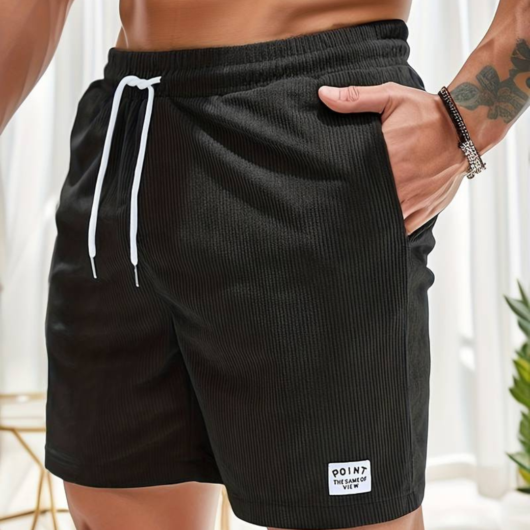 Shorts à cordon côtelés pour hommes en mélange de coton, coupe décontractée, mi-cuisse, poche avant, décontracté