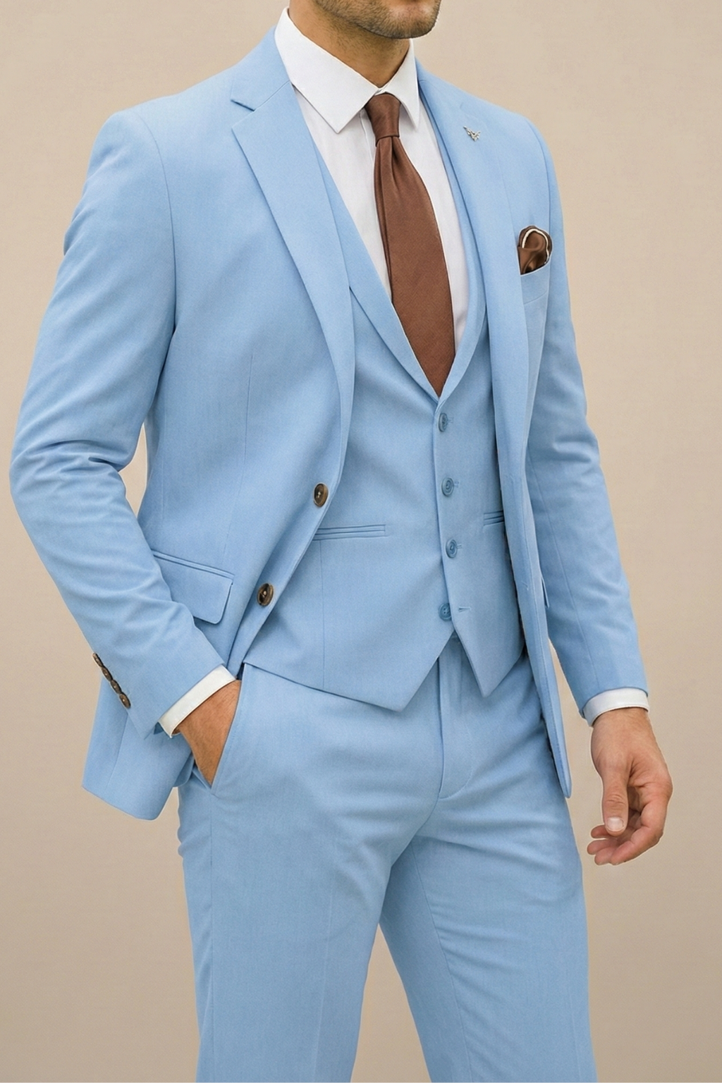 Three Piece Suit Set Men Woven Fabric Notch Lapel Waistcoat Straight Leg Trouser Formal