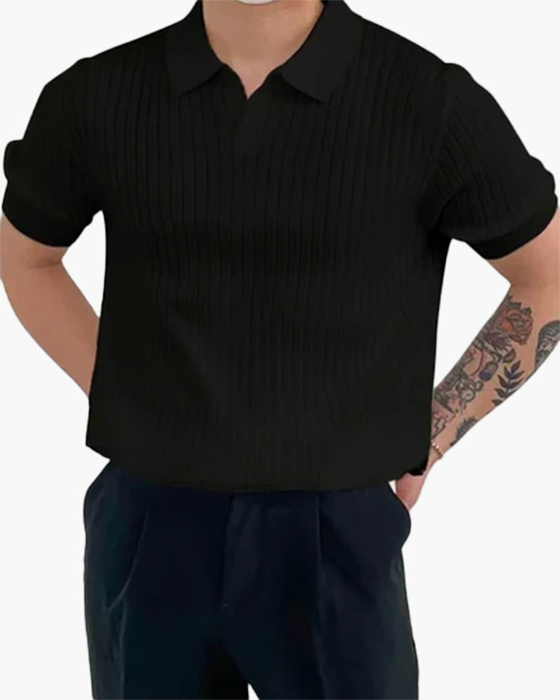 Polo Shirt Cotton Ribbed Mesh Detail