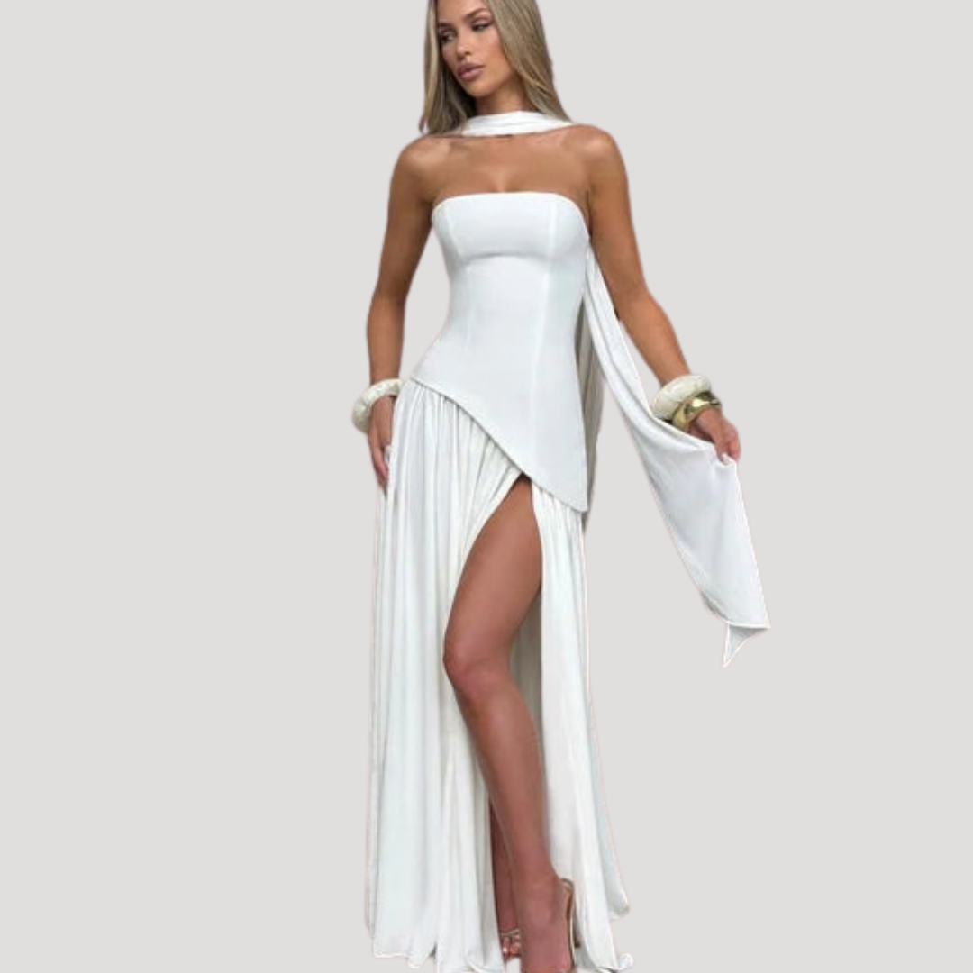 Halter Neck Maxi Dress Women Elegant Slit Formal Evening Dress