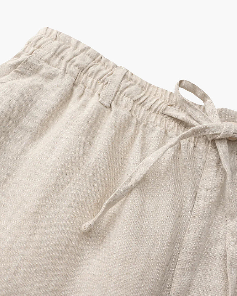 Linen Shorts Men Casual Drawstring Summer Shorts
