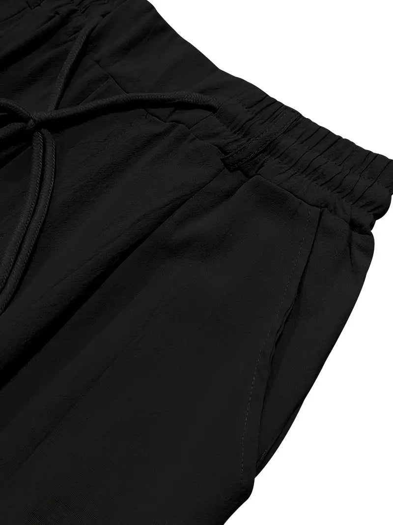 Trousers Linen Straight Fit Elasticated Drawstring Waist