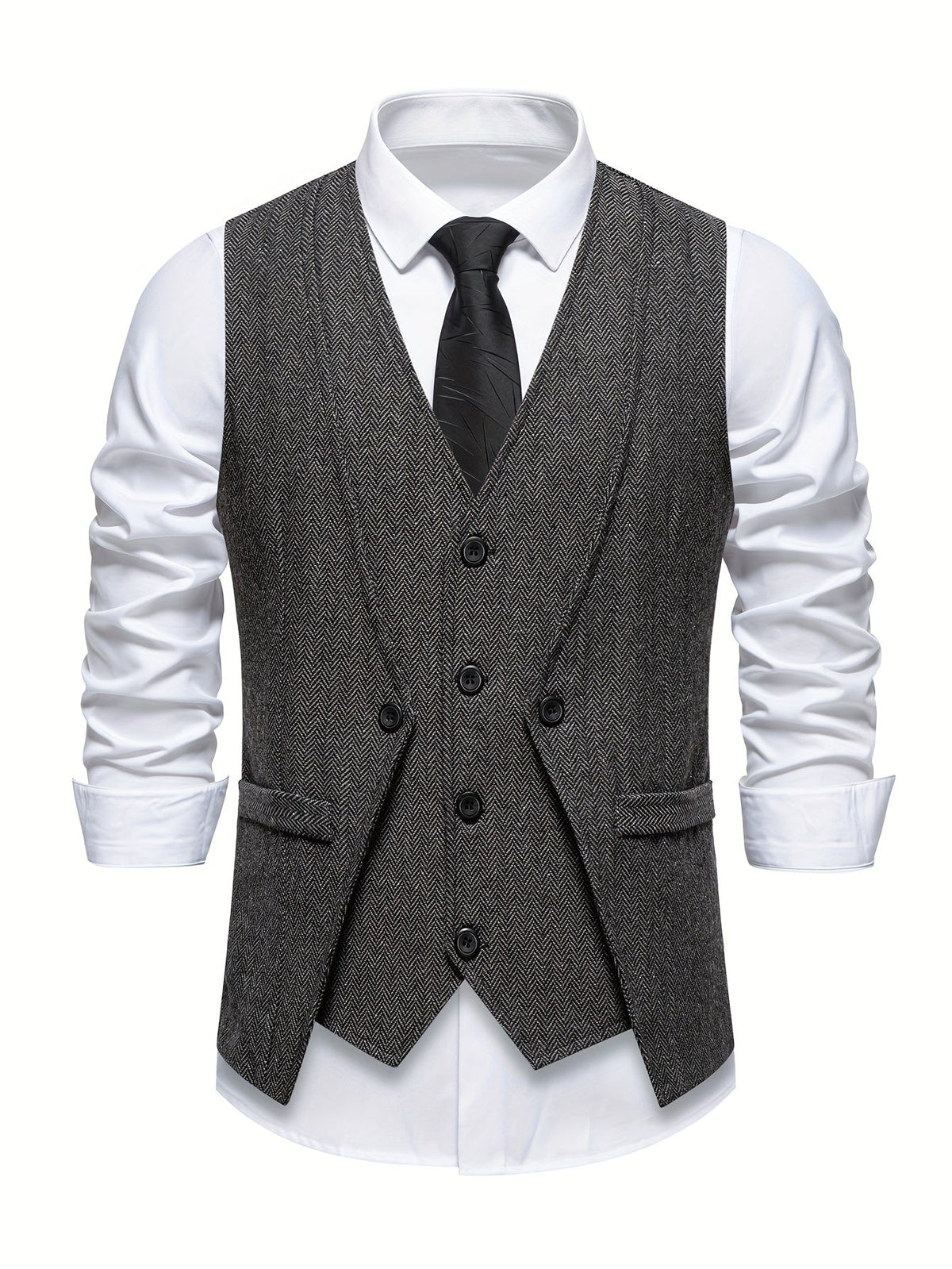 Men's Tweed-Look Waistcoat V Neck Textured Button Front Vintage Style