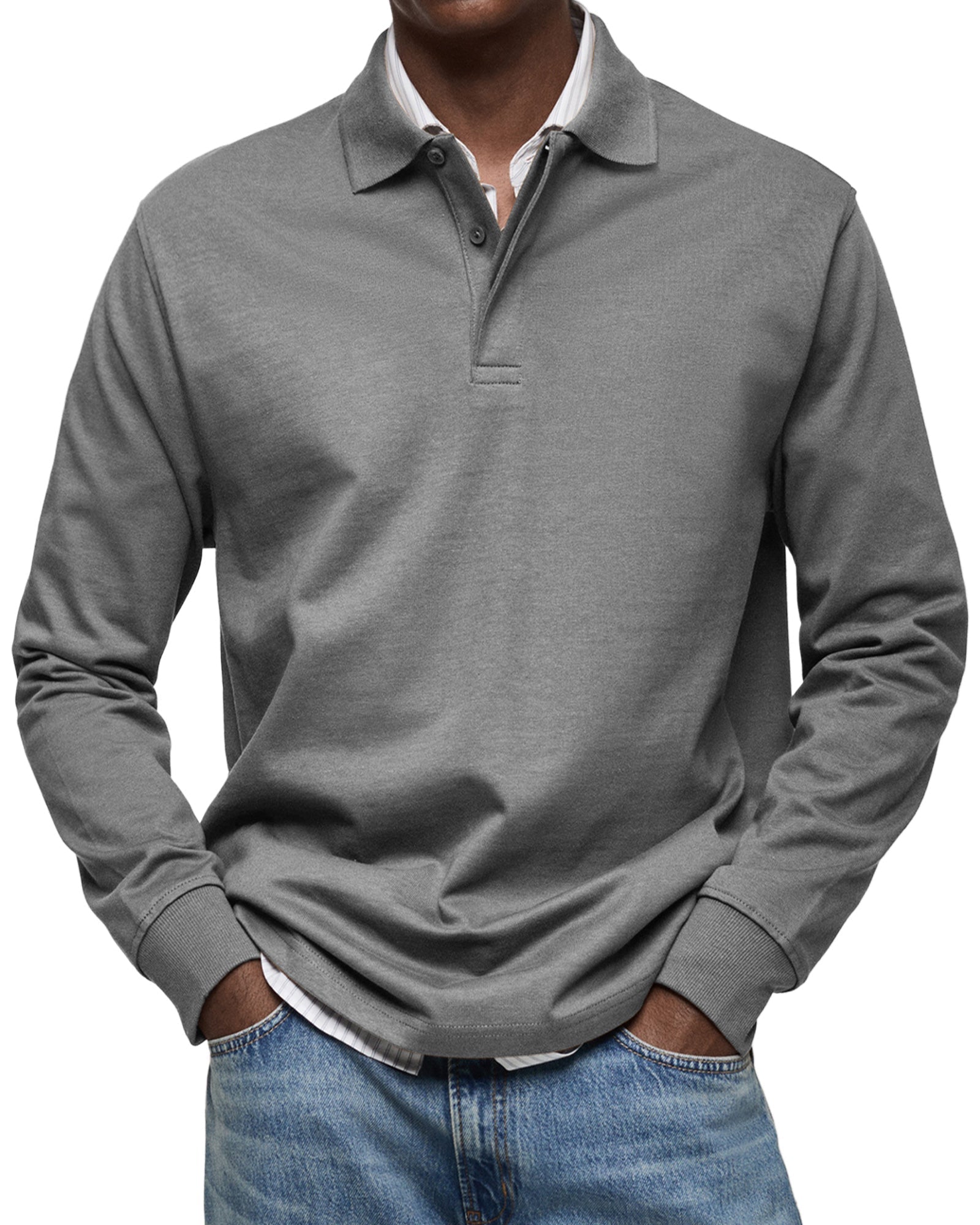 Long Sleeve Polo Shirt Men Casual Rugby Sweatshirt