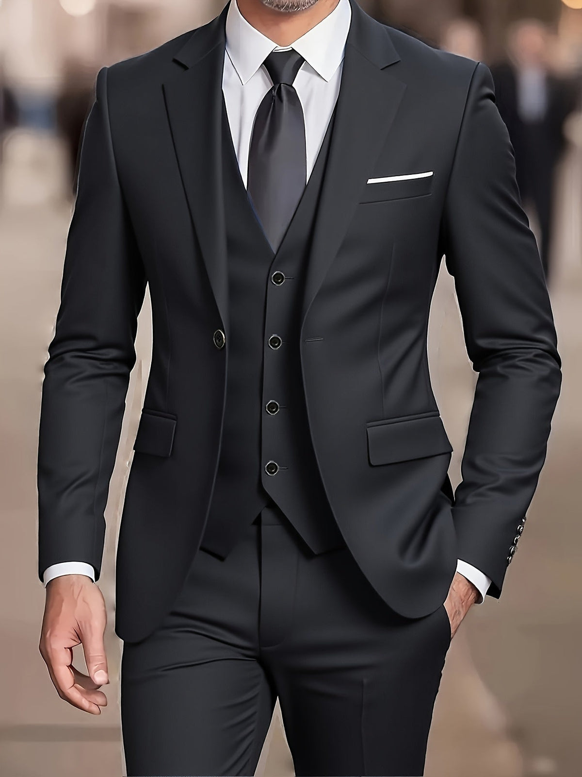 Menâs Slim Fit Three Piece Suit with Notch Lapel Jacket and Waistcoat