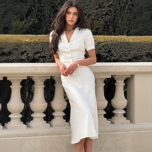 Women’s Satin Two-Piece Skirt Set with Button-Front Top