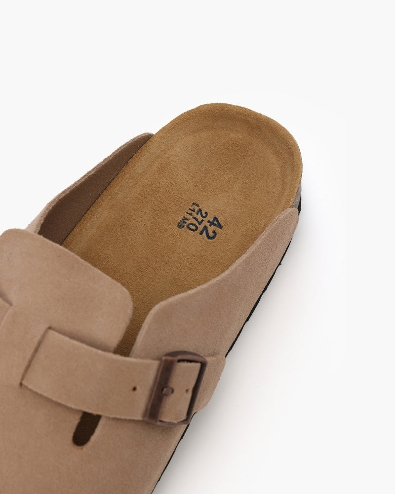 Clog Suede Slip On Buckle Detail Leather Insole