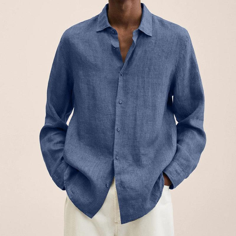 Oversized Linen Shirt Men Linen Long Sleeve Button Front Relaxed Loose Fit Summer