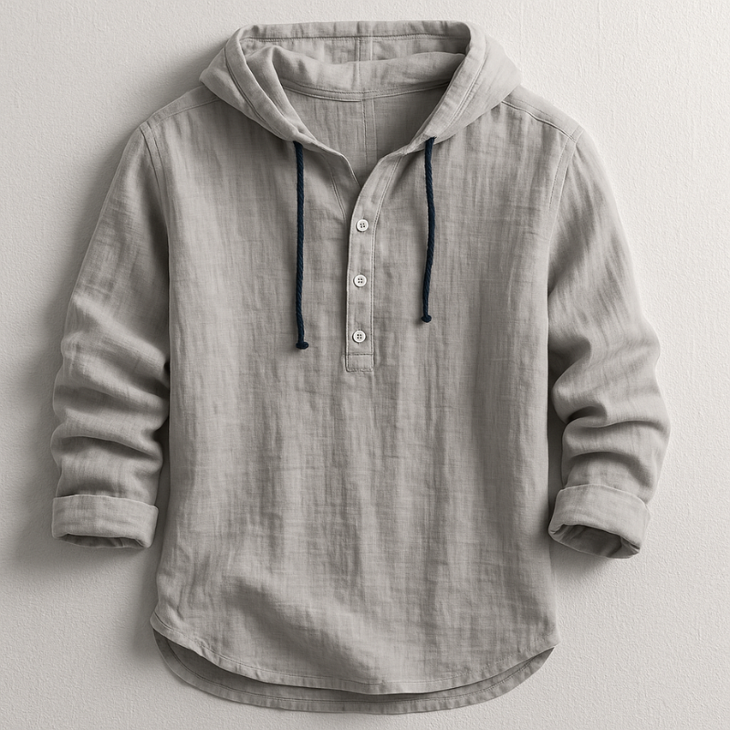 Hooded Shirt Men Long Sleeve Casual Summer Henley Top