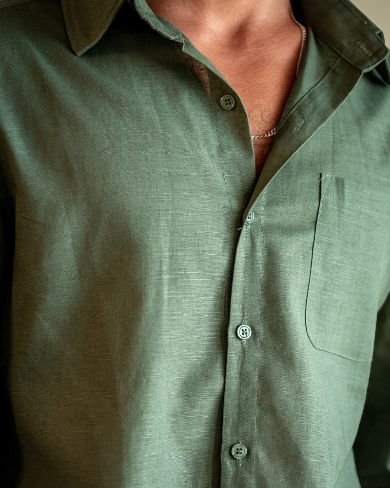 Linen Shirt Men Long Sleeve Casual Button Up Summer Shirt