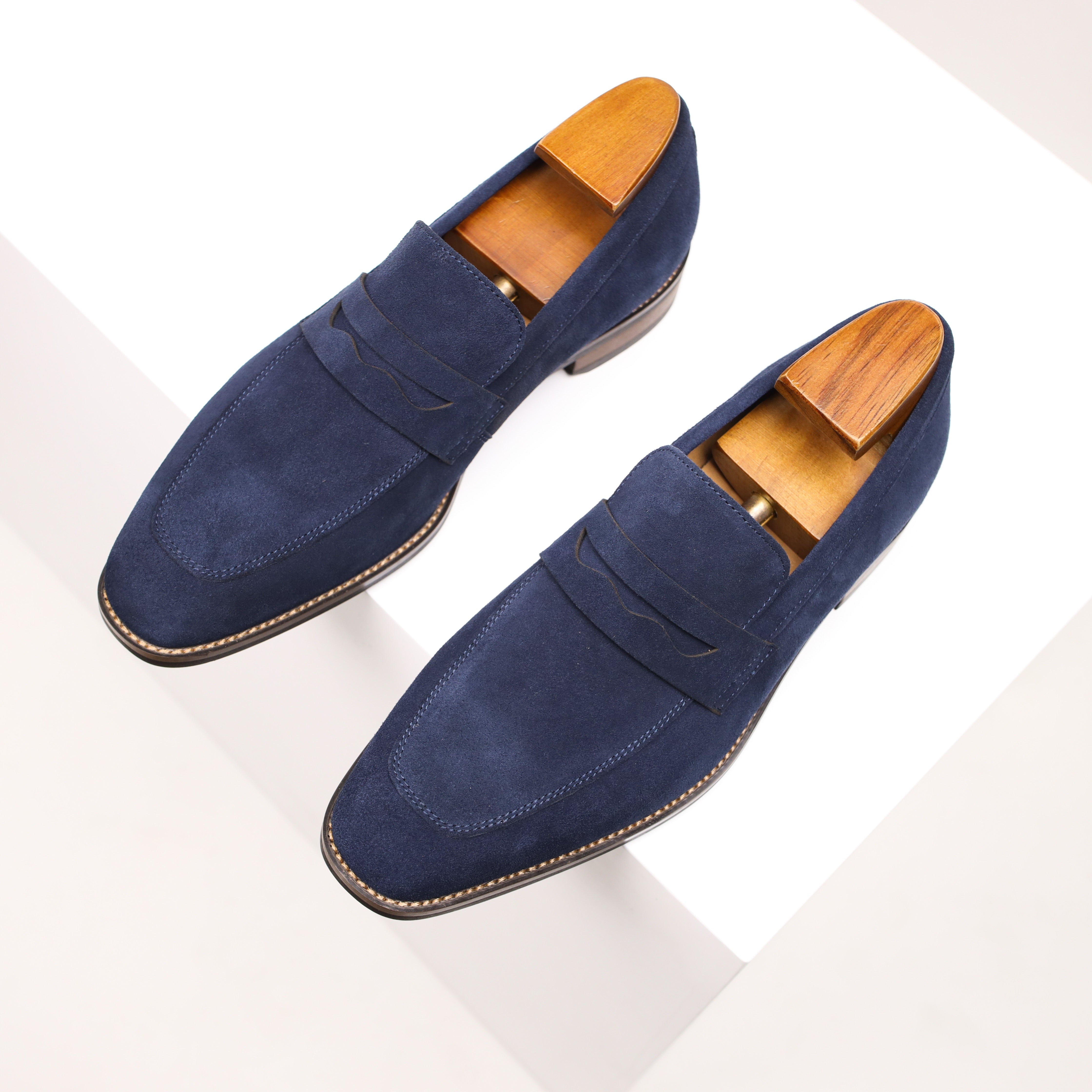 Men's Penny Loafers Suede Slip On Round Toe Smart Casual