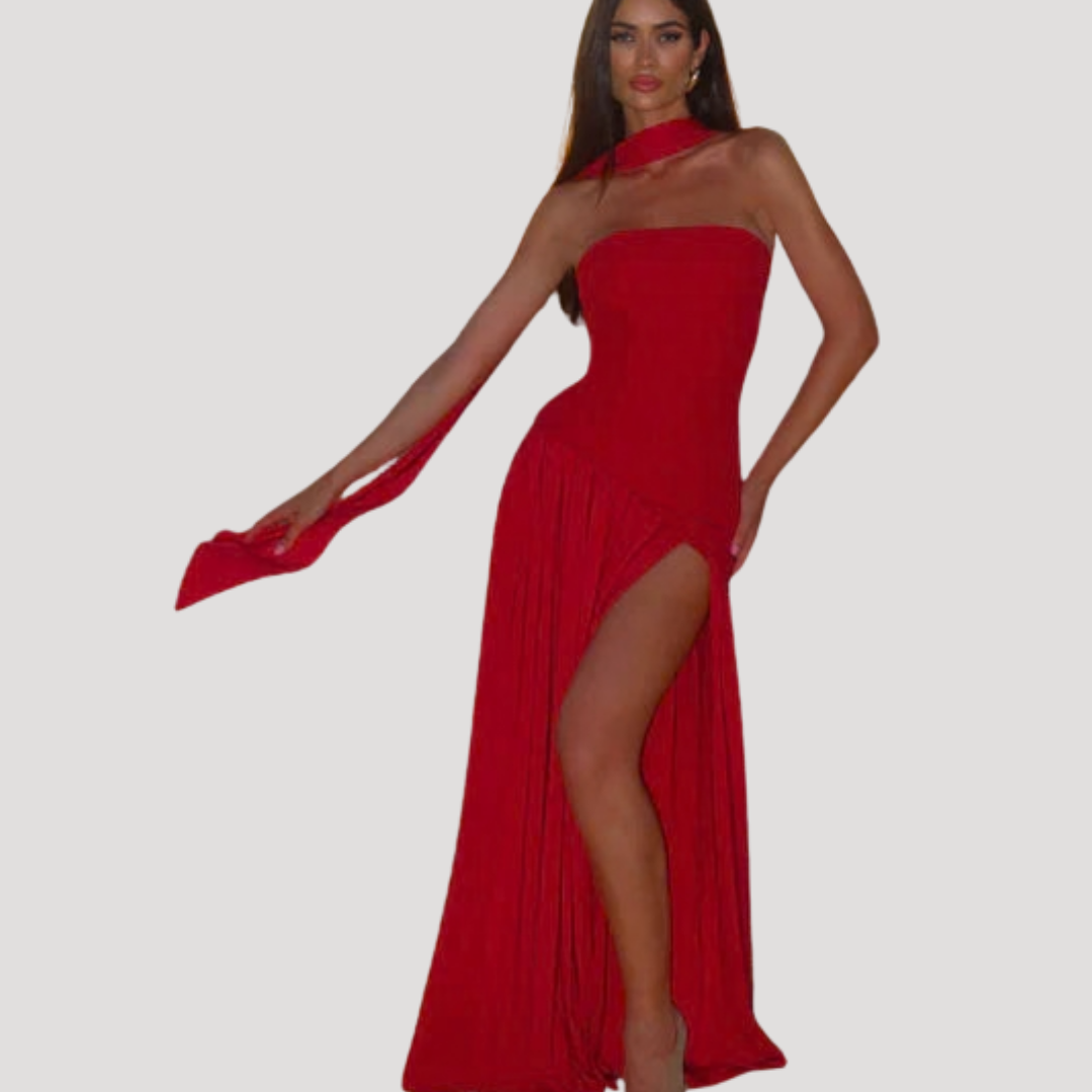Halter Neck Maxi Dress Women Elegant Slit Formal Evening Dress