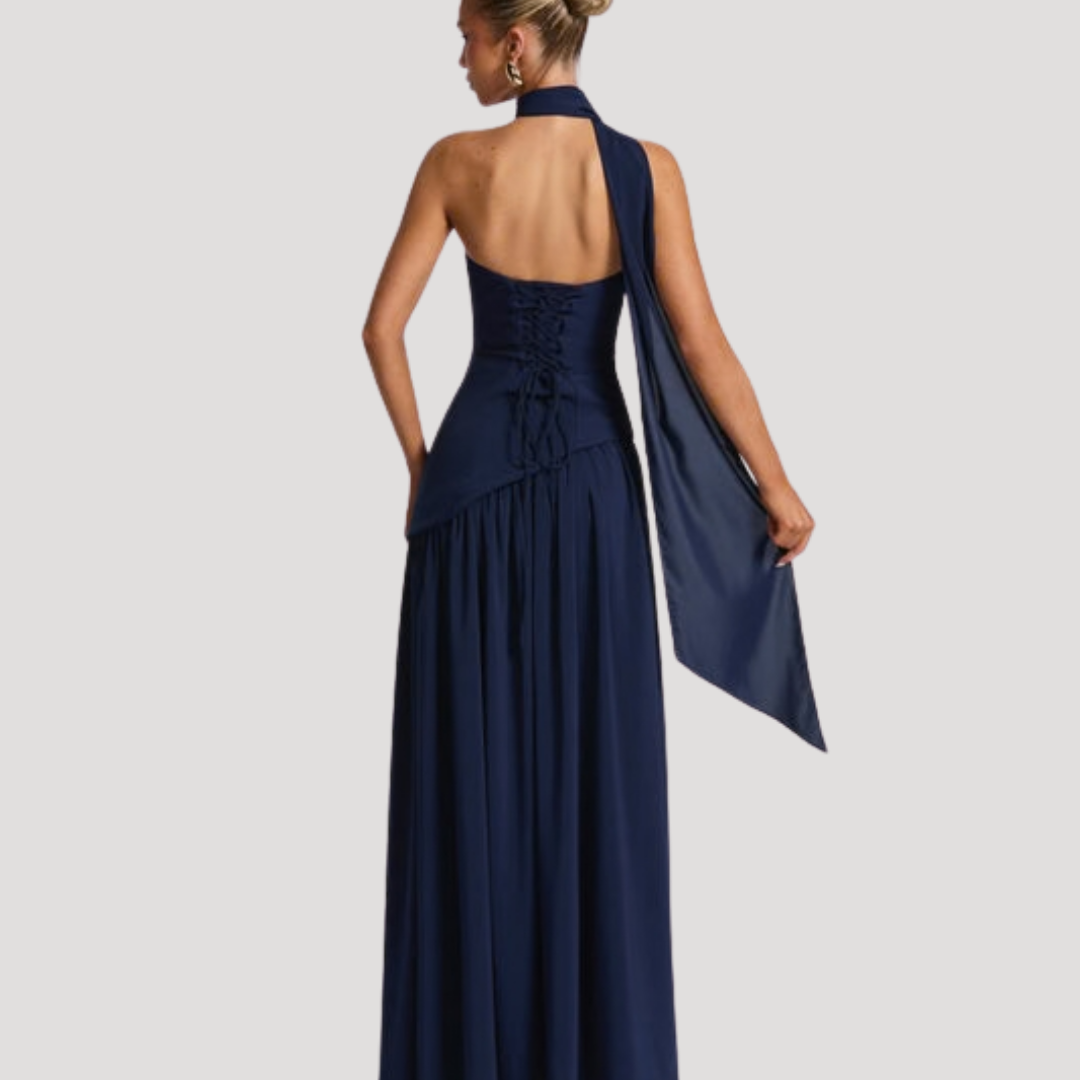 Halter Neck Maxi Dress Women Elegant Slit Formal Evening Dress
