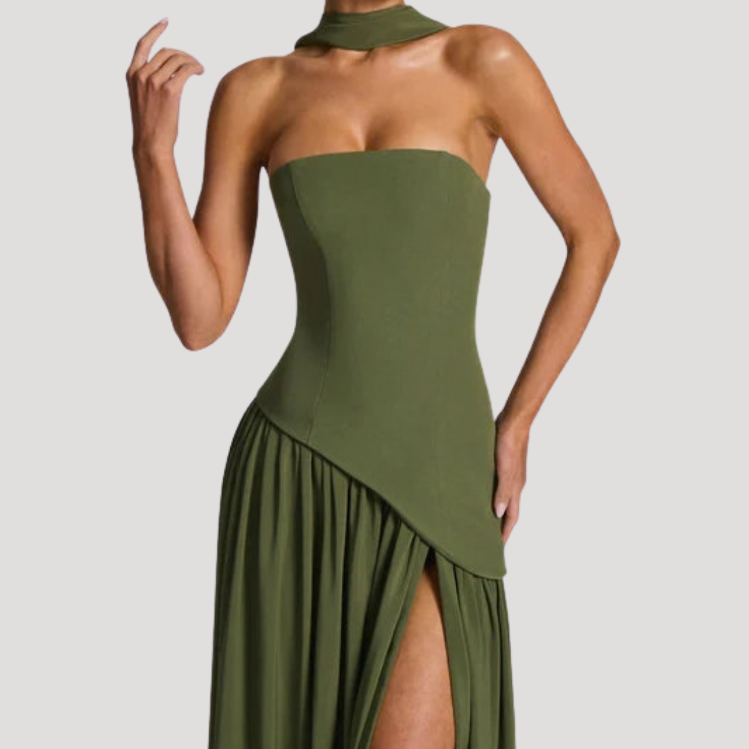 Halter Neck Maxi Dress Women Elegant Slit Formal Evening Dress