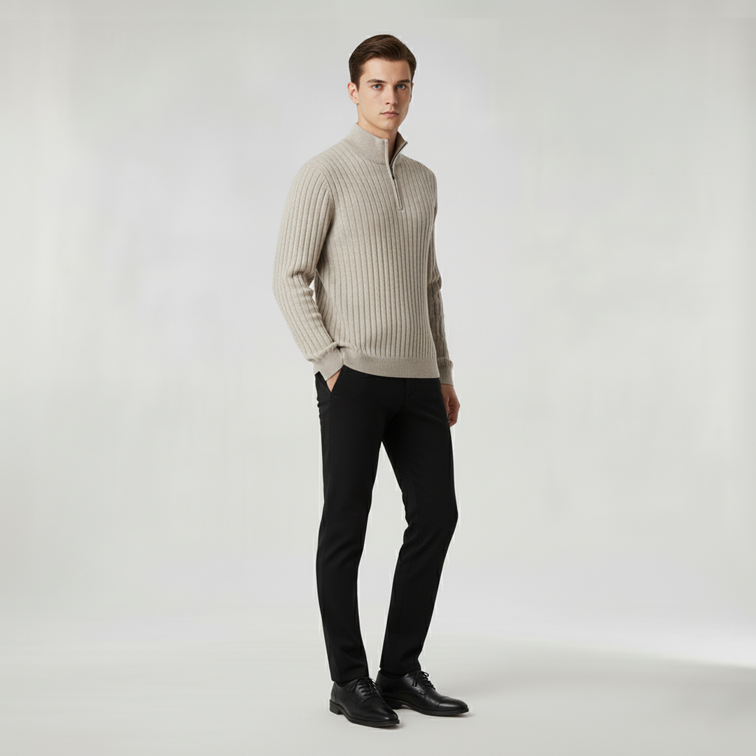 Sweater Half Zip High Mock Collar Ribbed Cuffs