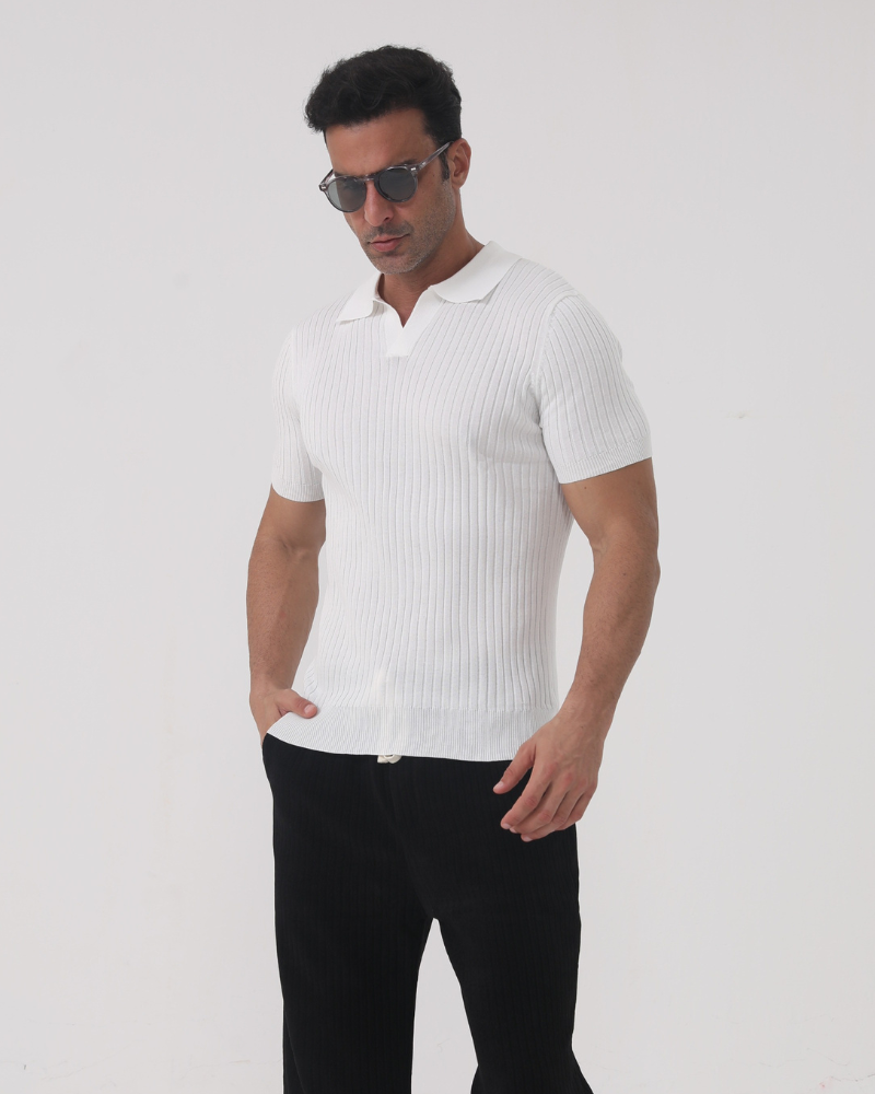 Polo Shirt Cotton Ribbed Mesh Detail