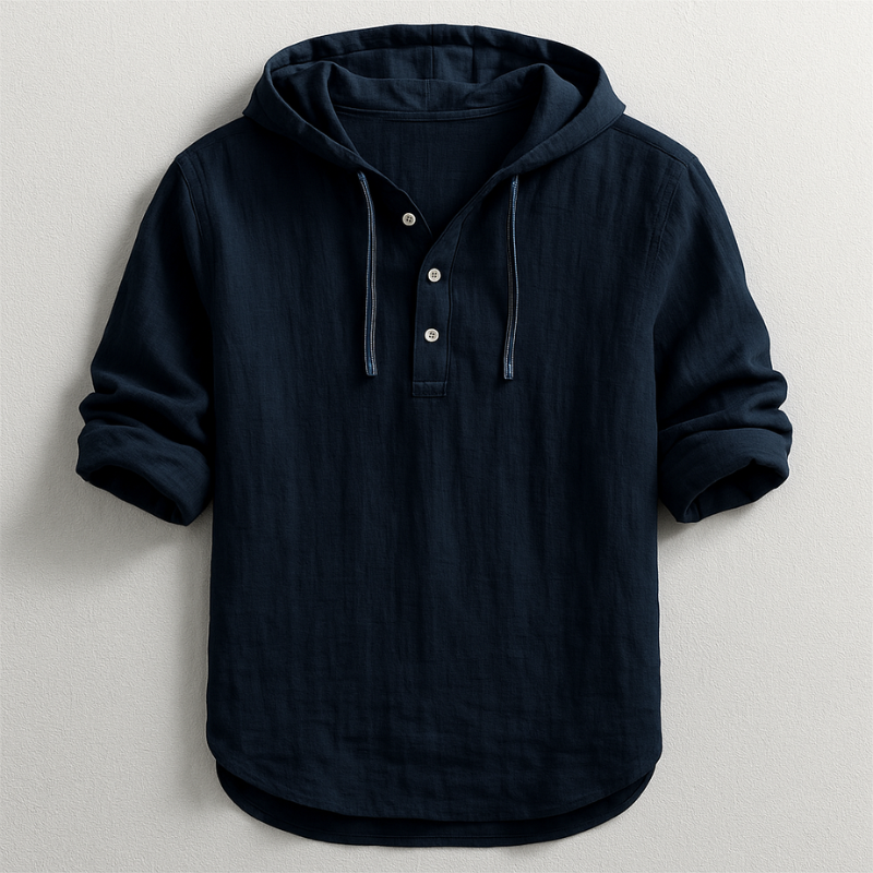 Hooded Shirt Men Long Sleeve Casual Summer Henley Top