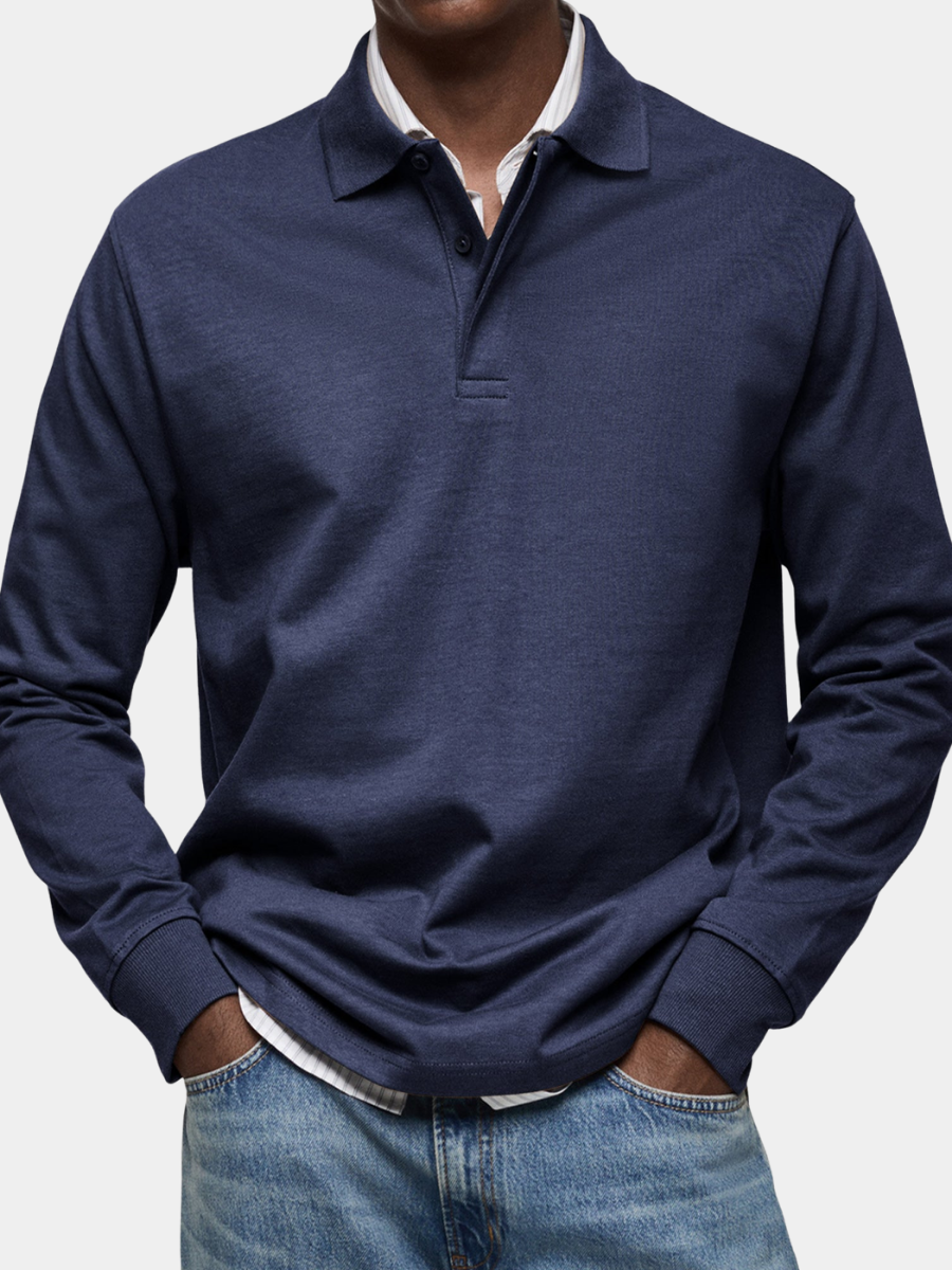 Long Sleeve Polo Shirt Men Casual Rugby Sweatshirt