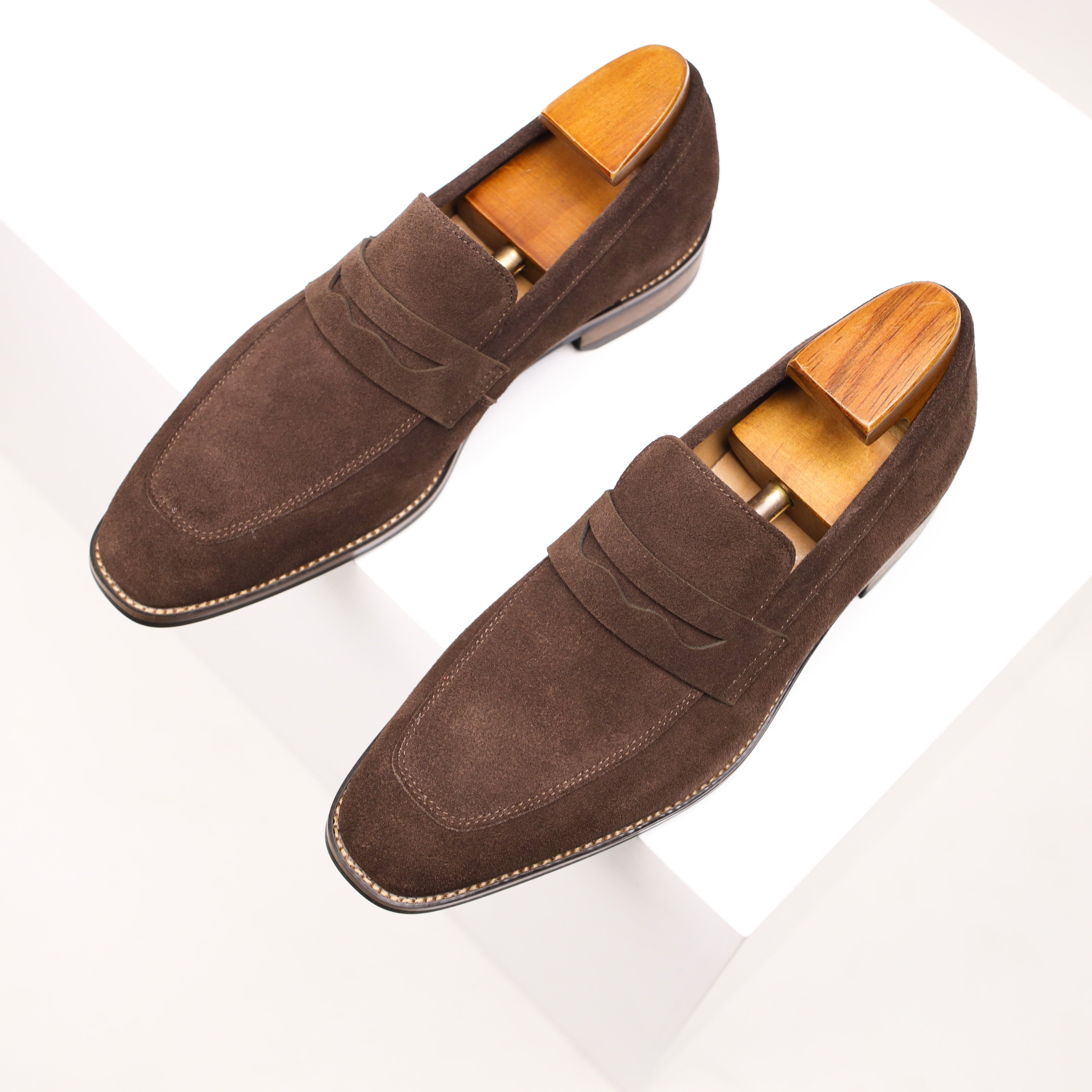 Men's Penny Loafers Suede Slip On Round Toe Smart Casual