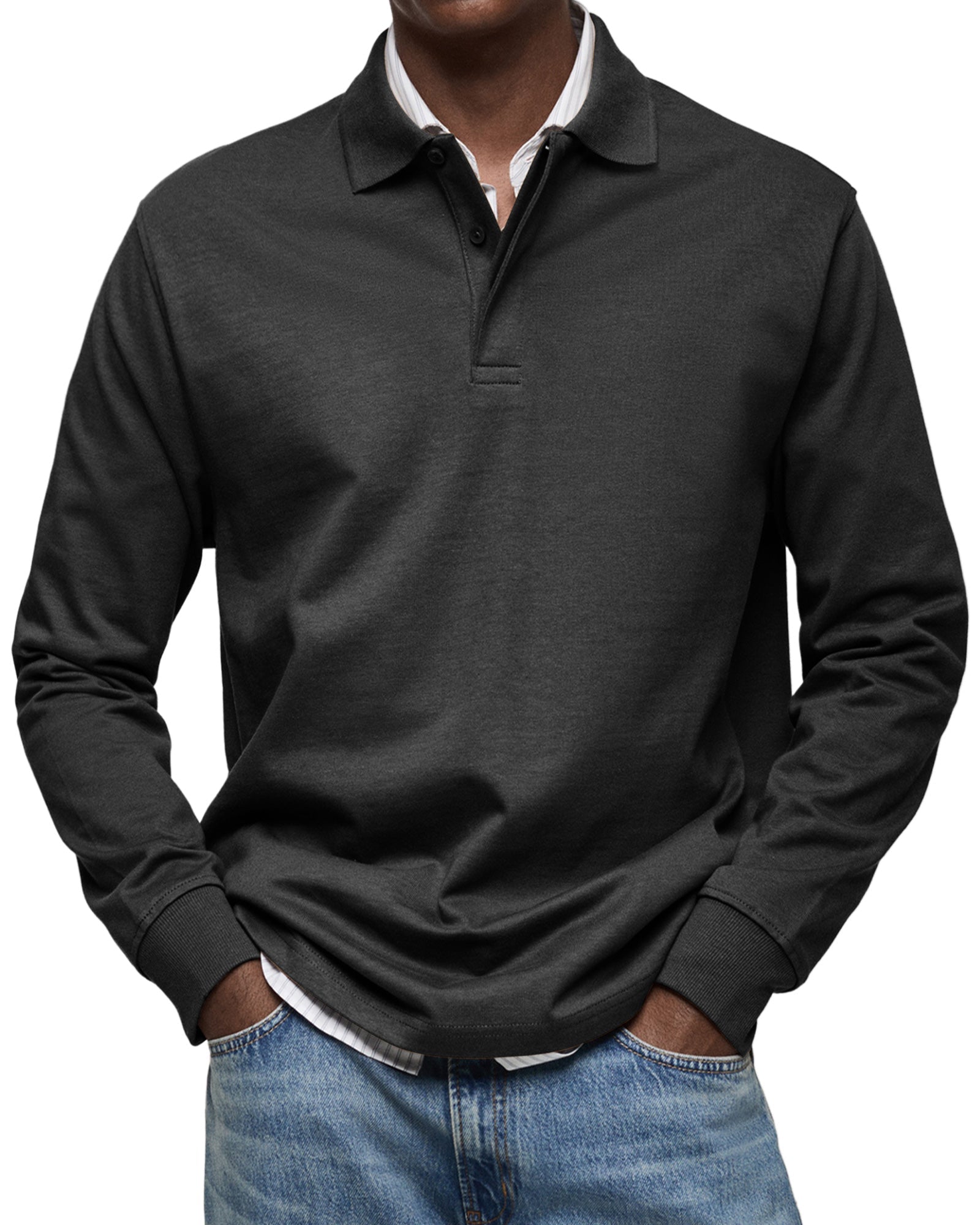 Long Sleeve Polo Shirt Men Casual Rugby Sweatshirt
