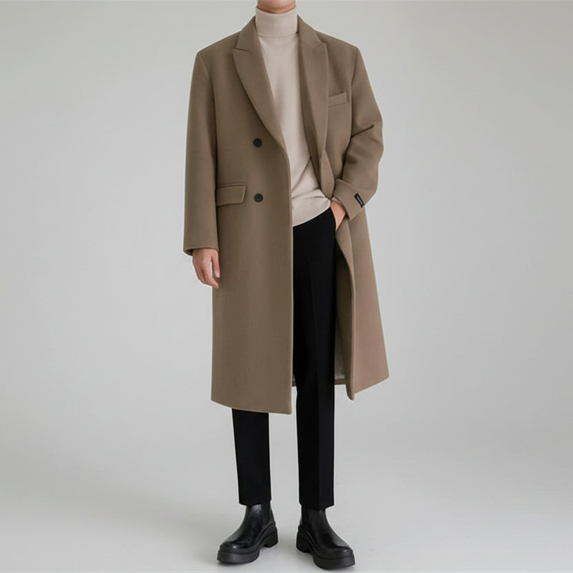 Men’s Double-Breasted Overcoat with Notched Lapel