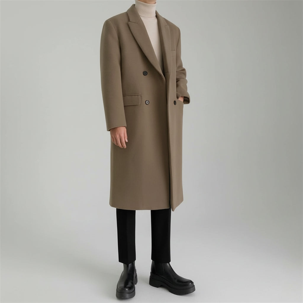 Men’s Double-Breasted Overcoat with Notched Lapel
