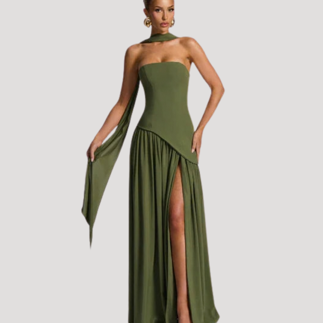 Halter Neck Maxi Dress Women Elegant Slit Formal Evening Dress