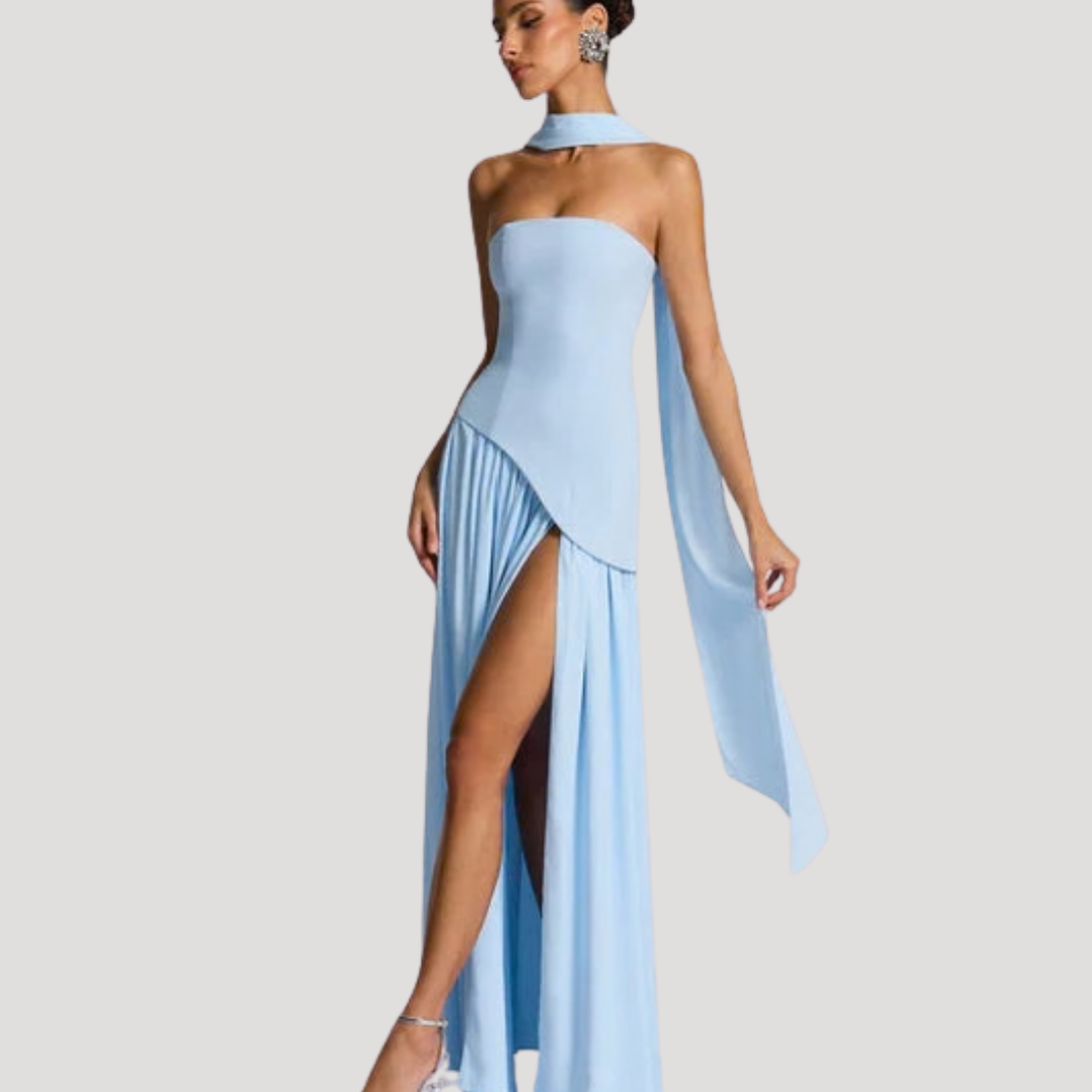 Halter Neck Maxi Dress Women Elegant Slit Formal Evening Dress