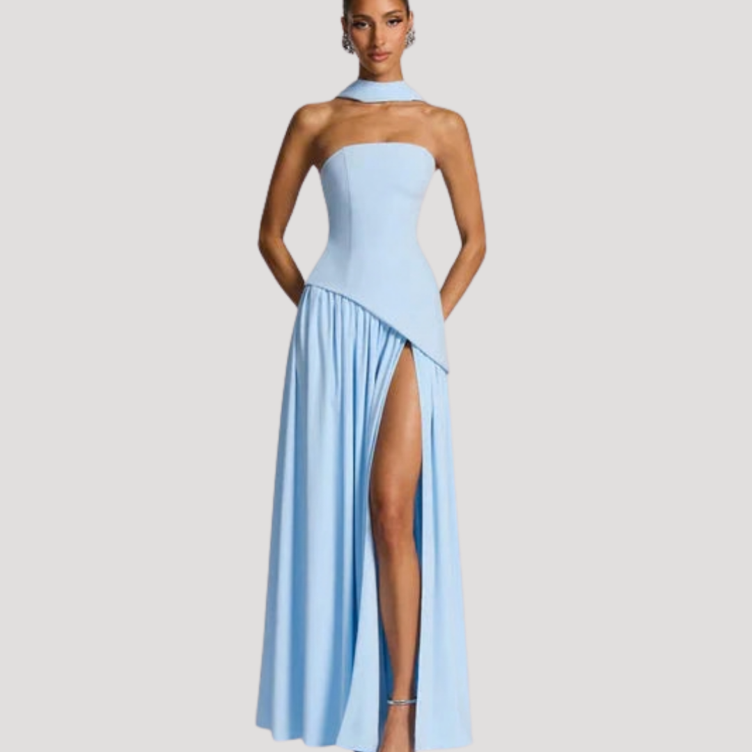 Halter Neck Maxi Dress Women Elegant Slit Formal Evening Dress