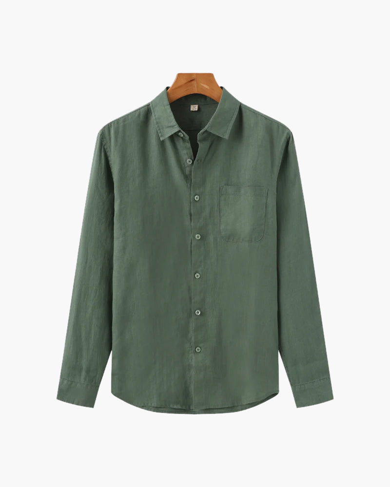 Linen Shirt Men Long Sleeve Casual Button Up Summer Shirt