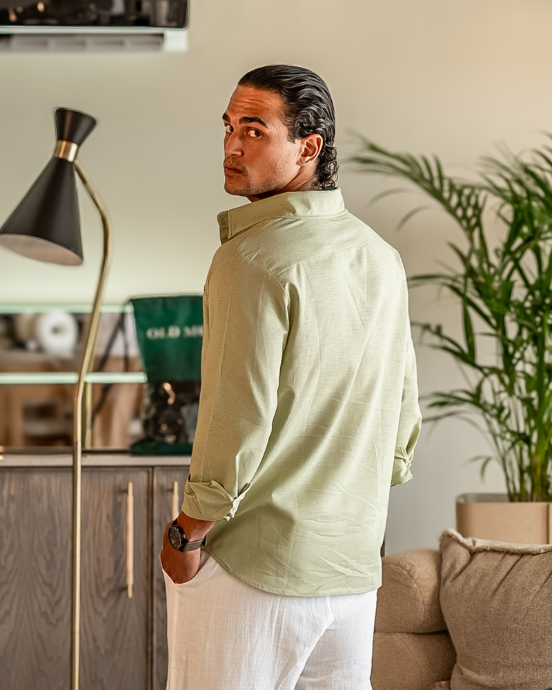Linen Shirt Men Long Sleeve Casual Button Up Summer Shirt