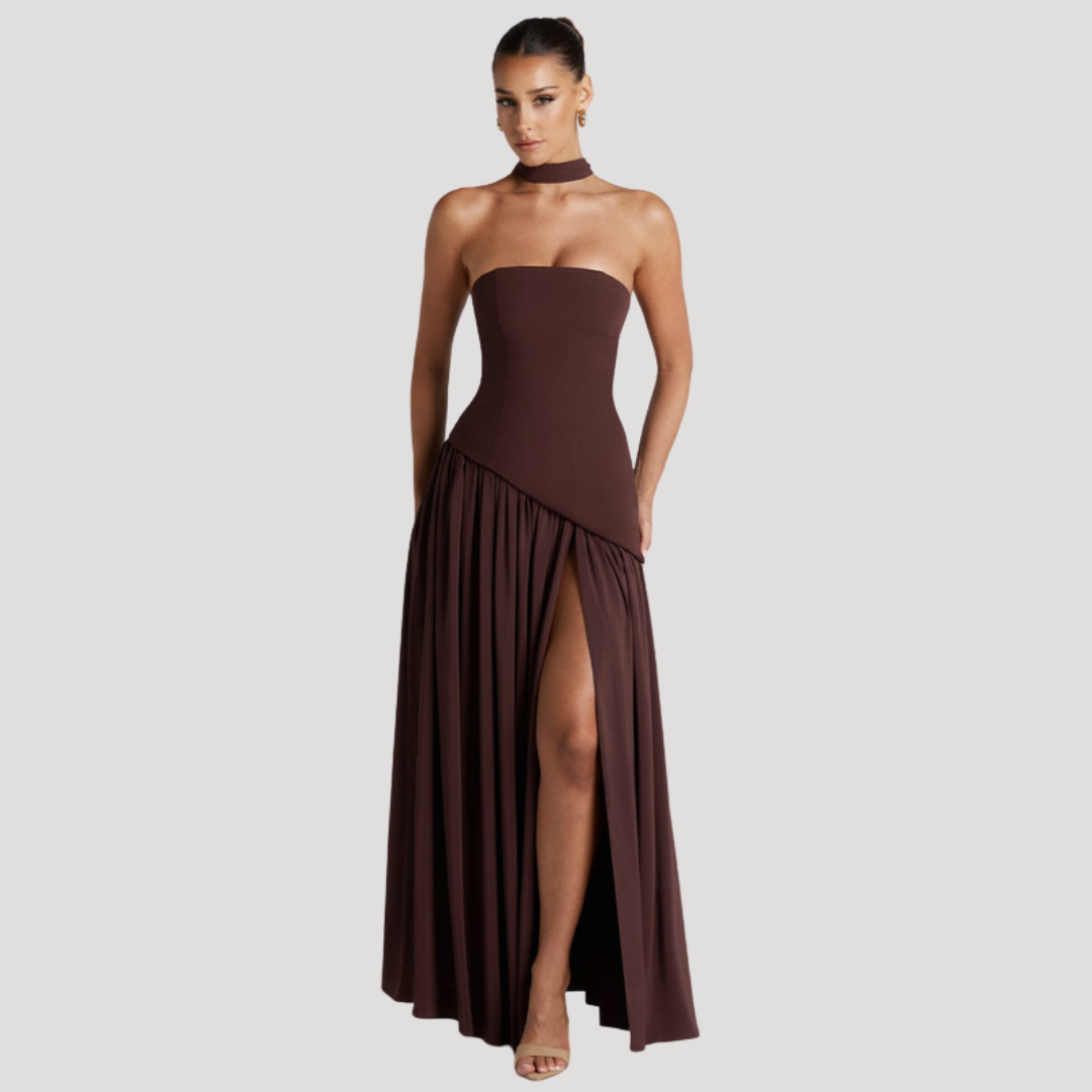 Halter Neck Maxi Dress Women Elegant Slit Formal Evening Dress