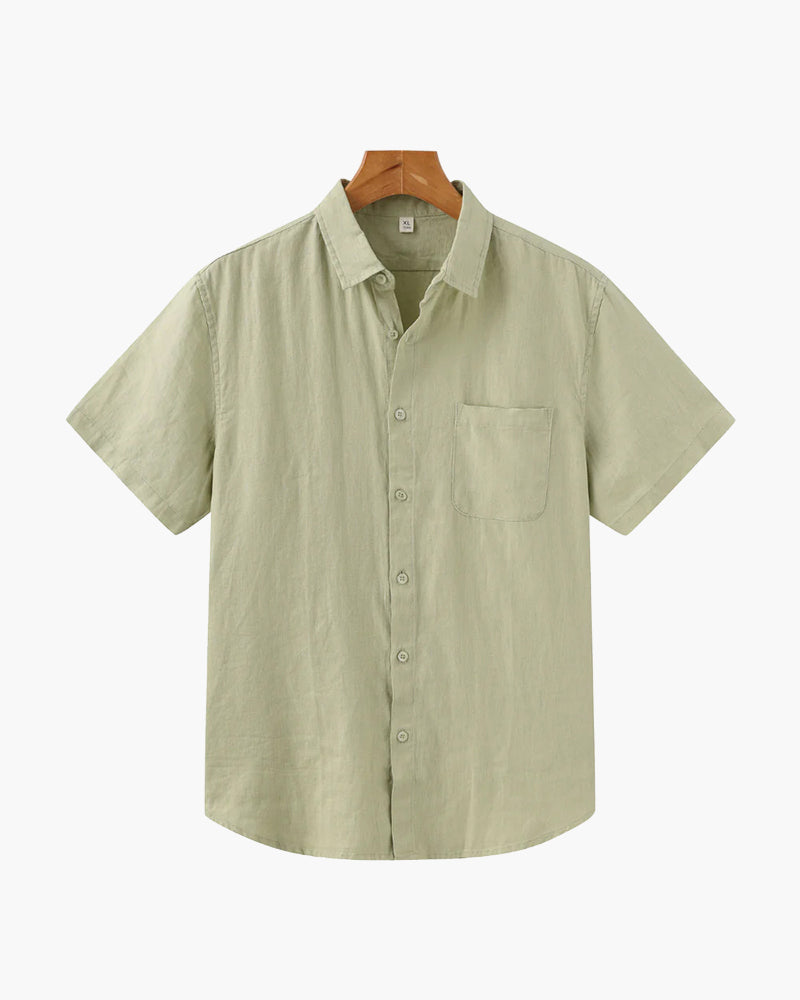 Short Sleeve Linen Blend Shirt Relaxed Button Up Summer Fit