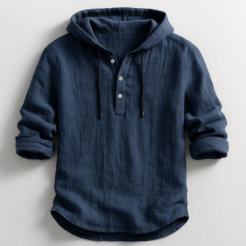 Hooded Shirt Men Long Sleeve Casual Summer Henley Top