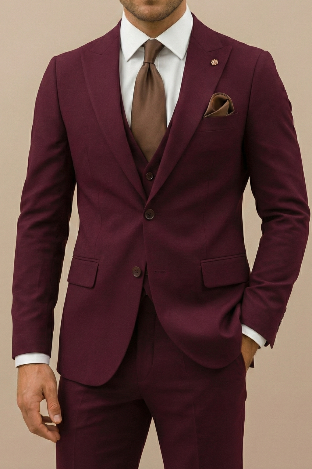 Three Piece Suit Set Men Woven Fabric Notch Lapel Waistcoat Straight Leg Trouser Formal