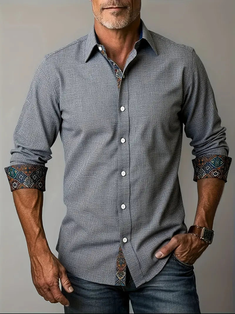 Men’s Polo with Contrast Patterned Collar and Cuffs