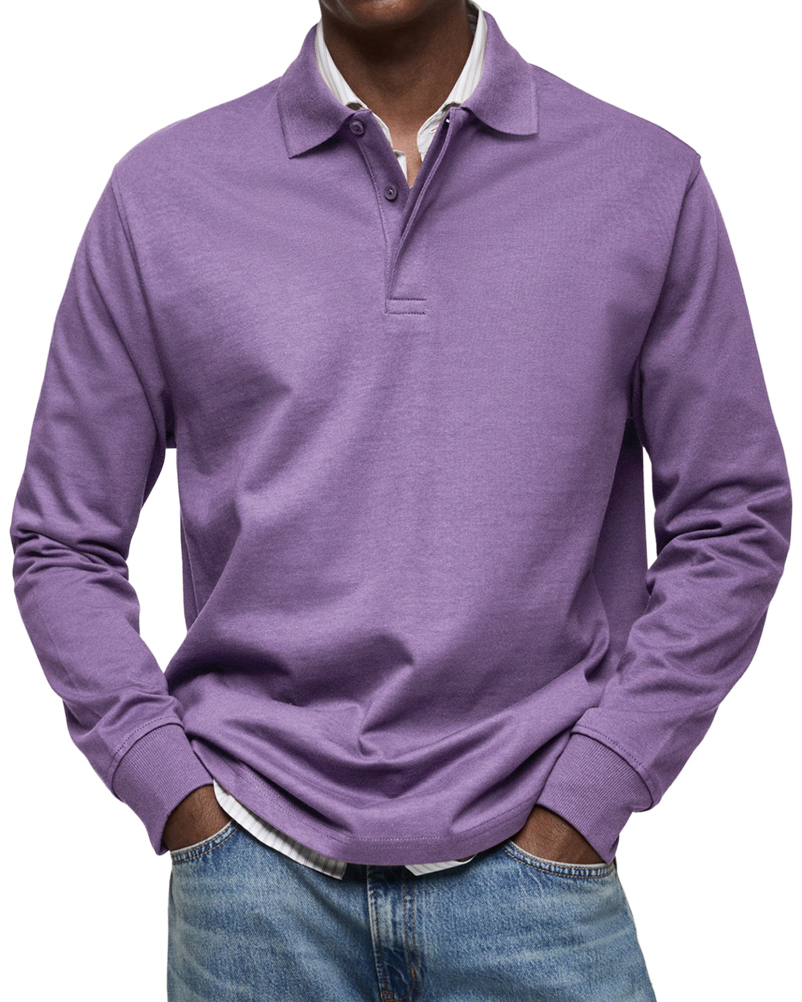 Long Sleeve Polo Shirt Men Casual Rugby Sweatshirt