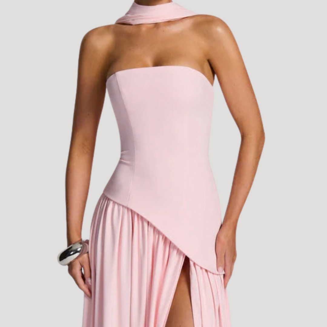 Halter Neck Maxi Dress Women Elegant Slit Formal Evening Dress