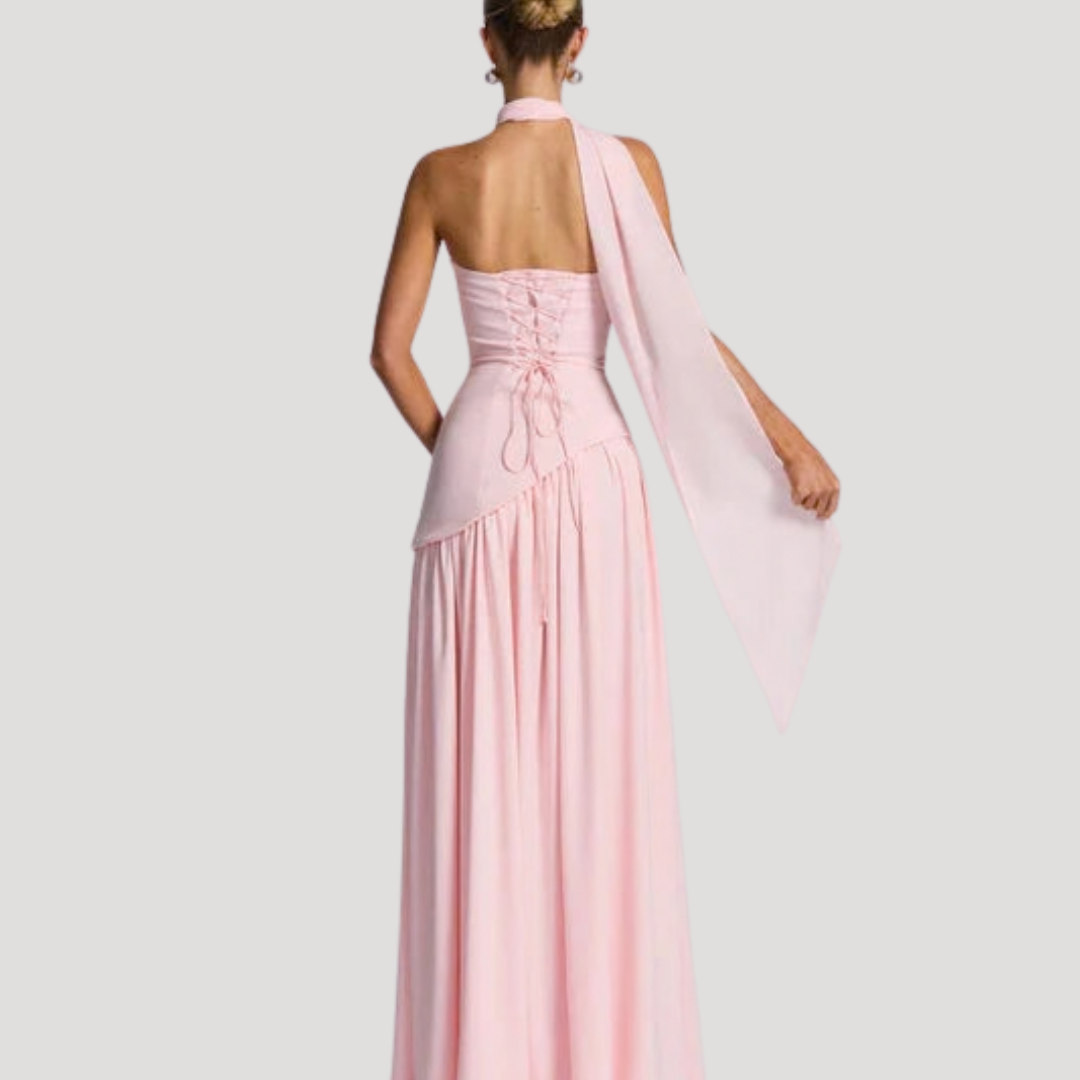 Halter Neck Maxi Dress Women Elegant Slit Formal Evening Dress