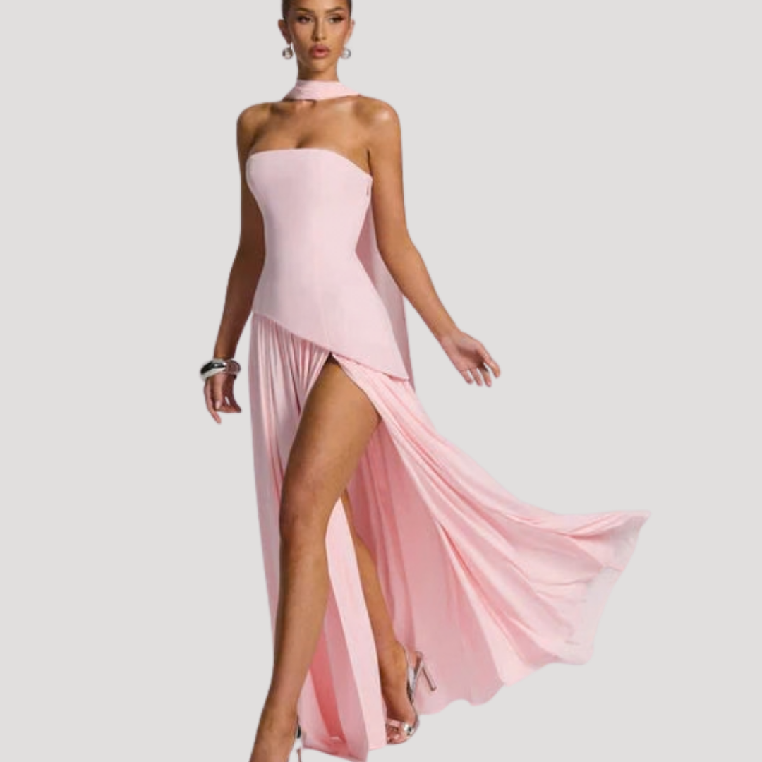 Halter Neck Maxi Dress Women Elegant Slit Formal Evening Dress