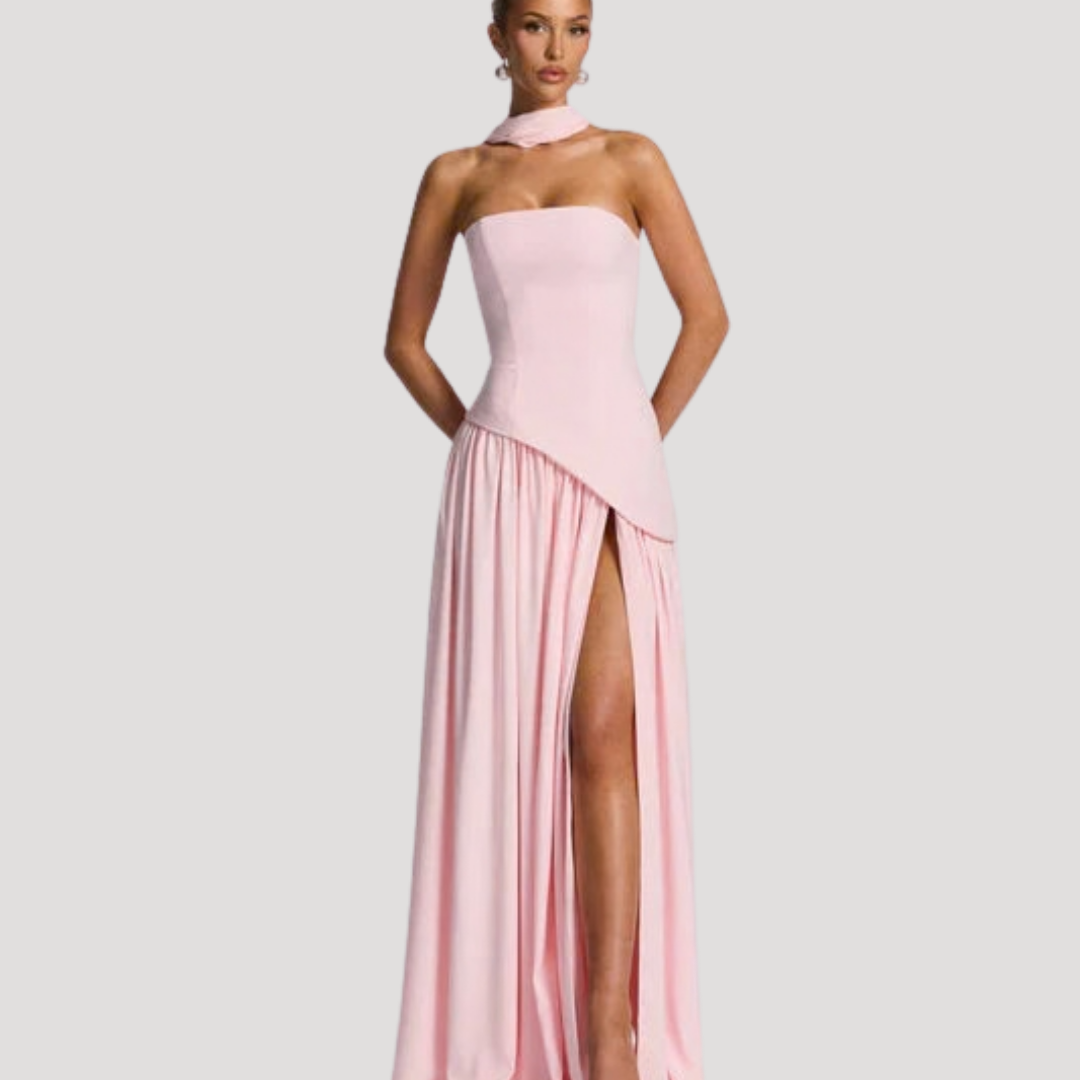 Halter Neck Maxi Dress Women Elegant Slit Formal Evening Dress