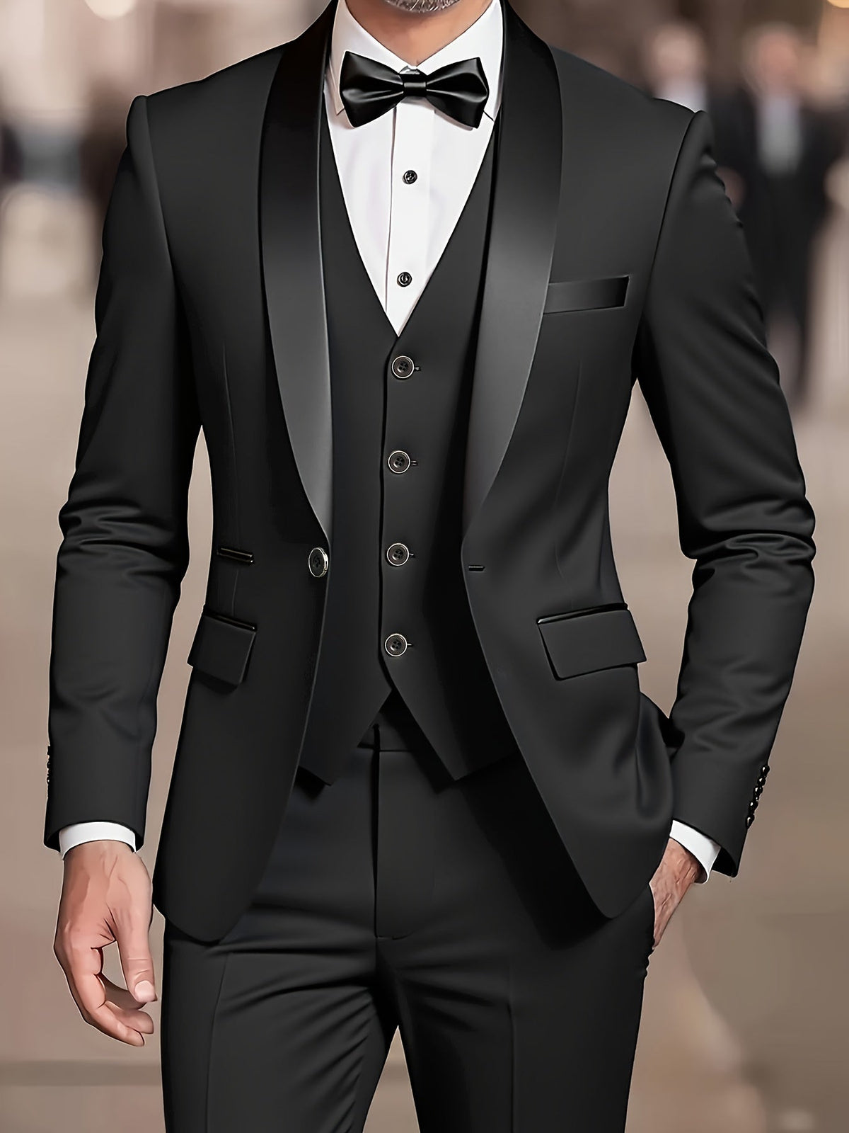 Men’s Slim Fit Three Piece Suit with Notch Lapel Jacket and Waistcoat
