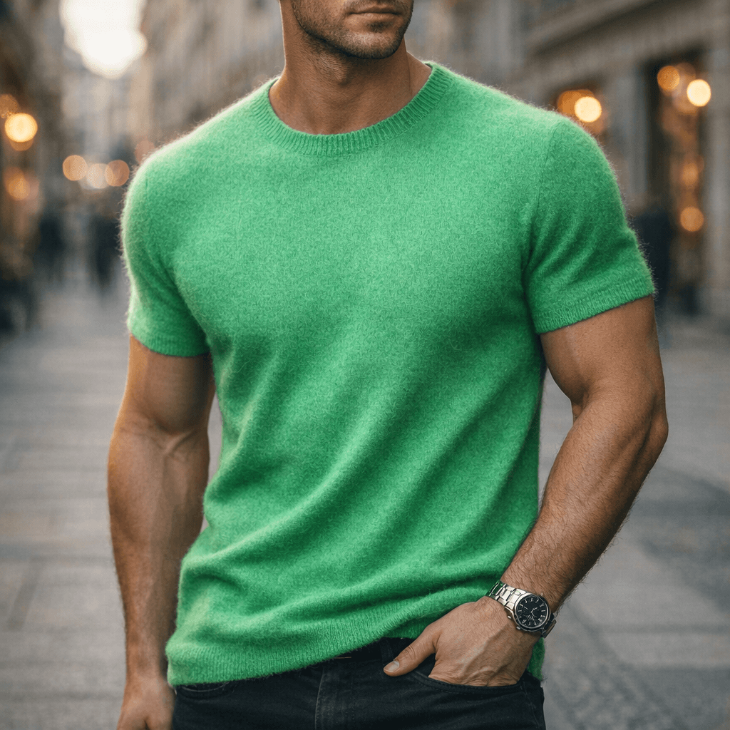 Men's T Shirt Cashmere Crew Neck Short Sleeve Slim Fit