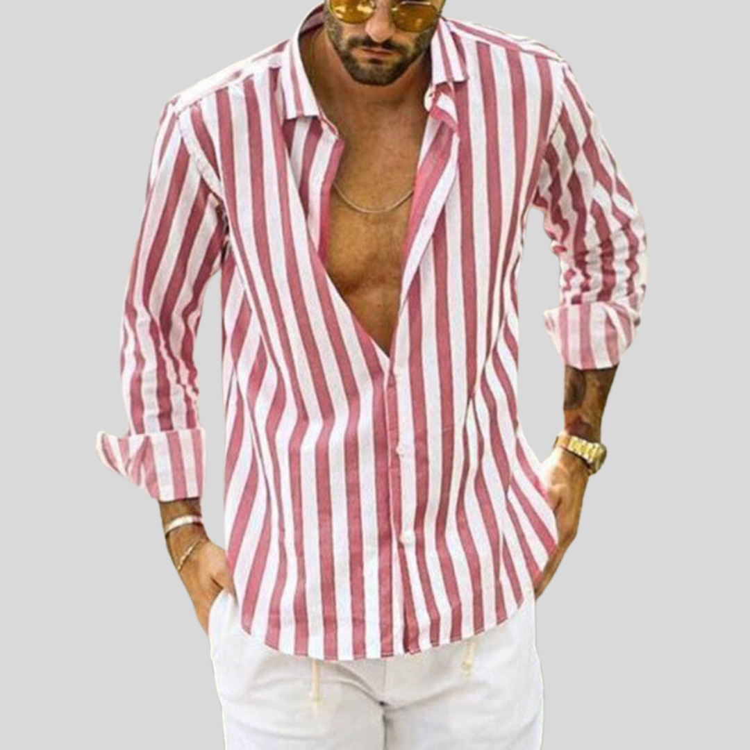 Men's Shirt Cotton Long Sleeve Striped Casual